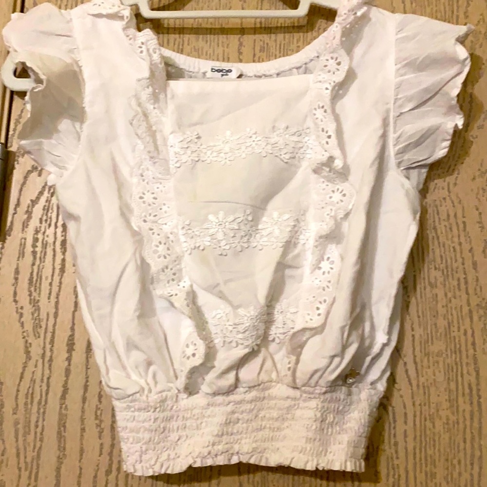 Bebe Girls White Ruffled Eyelit Top